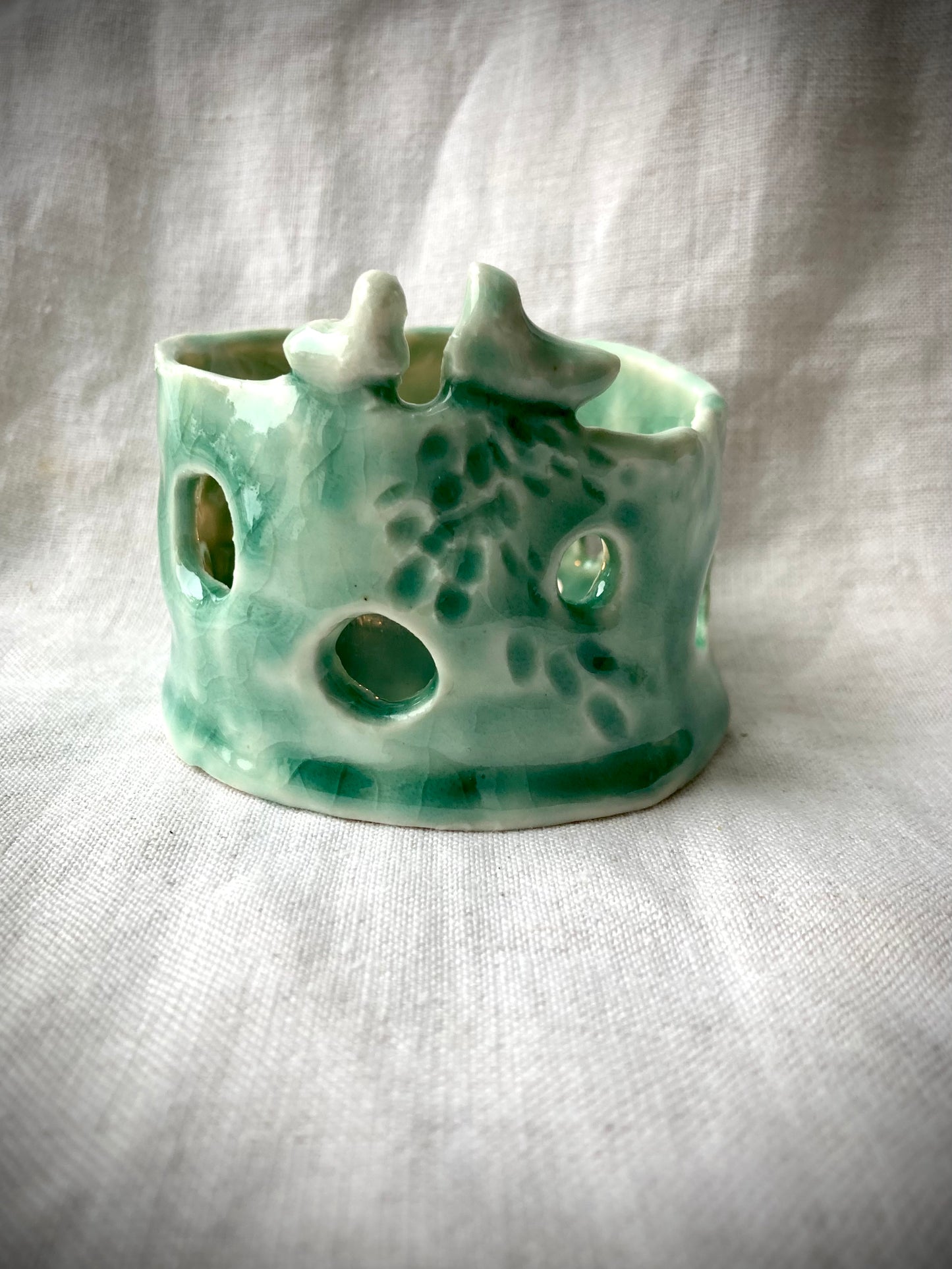 Bird Tea Light Holder Porcelain Handmade Ceramic