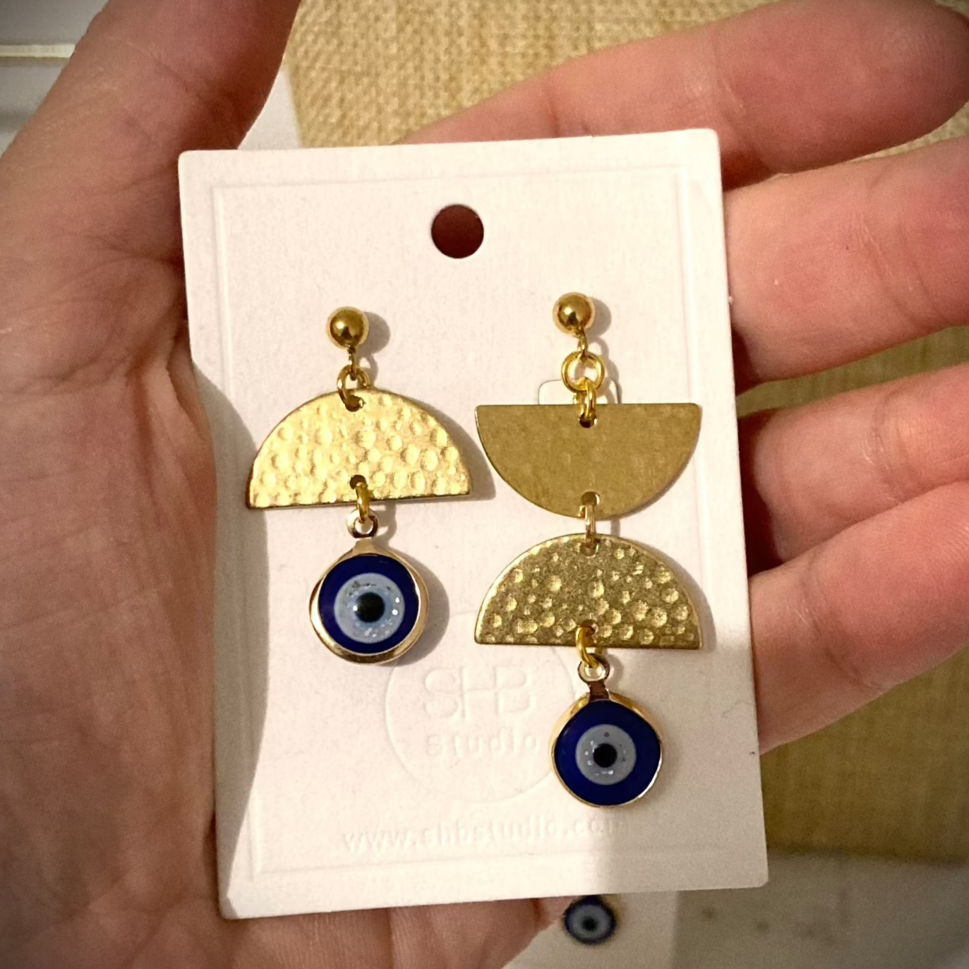 Gold Evil Eye Dangle Earrings 2