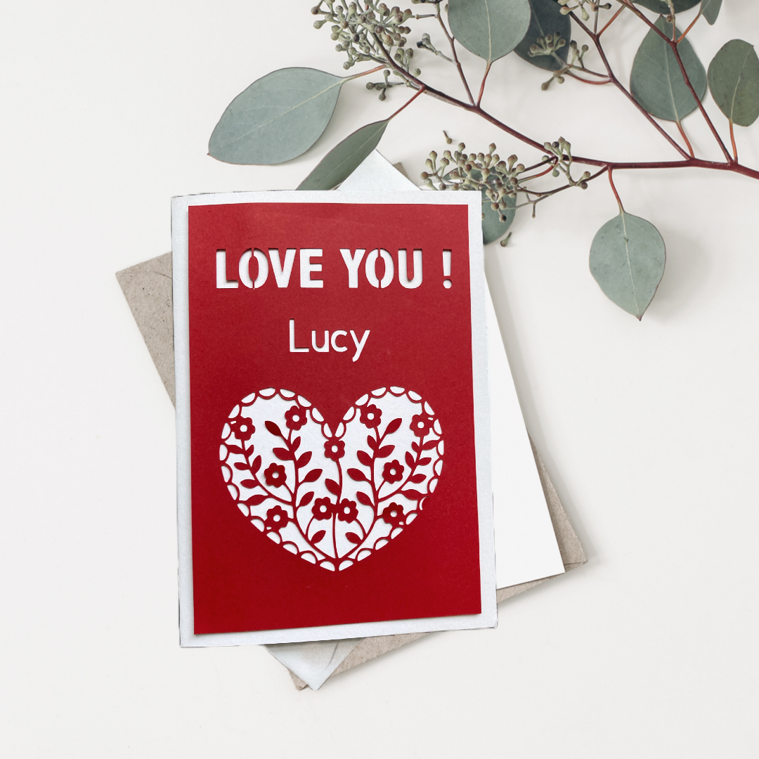 Love you lucy heart red gift card
