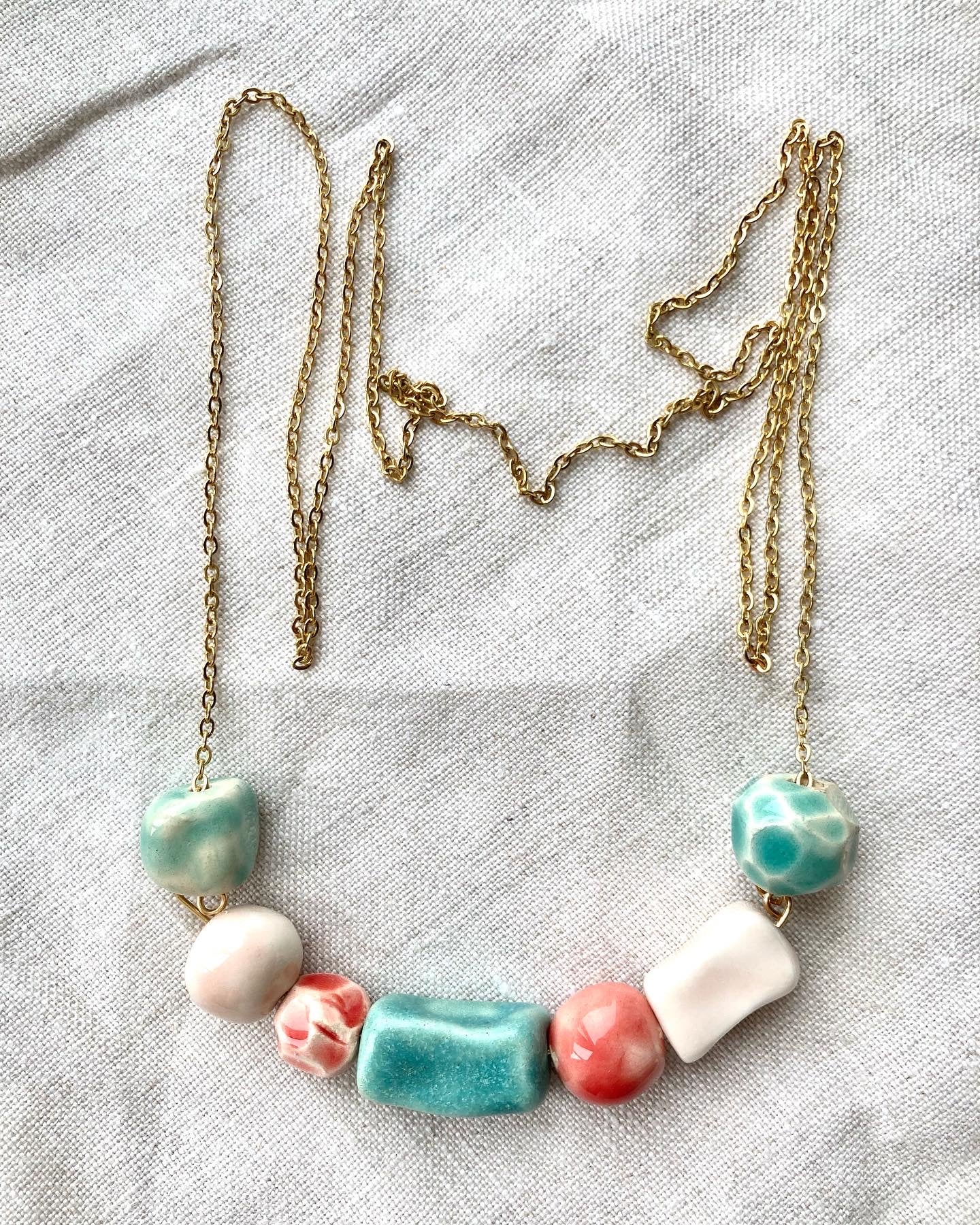 Long Ceramic Necklace, Handmade Ceramic Beads