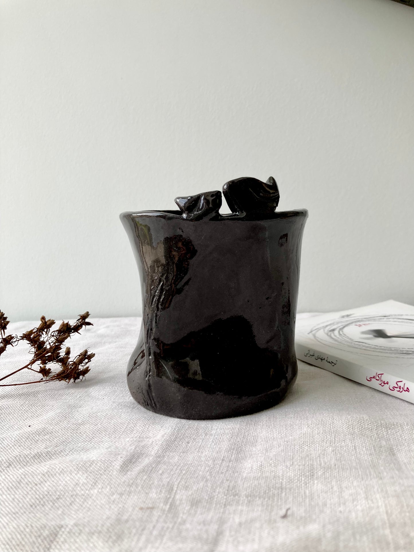 Black Bird Vase or Pot