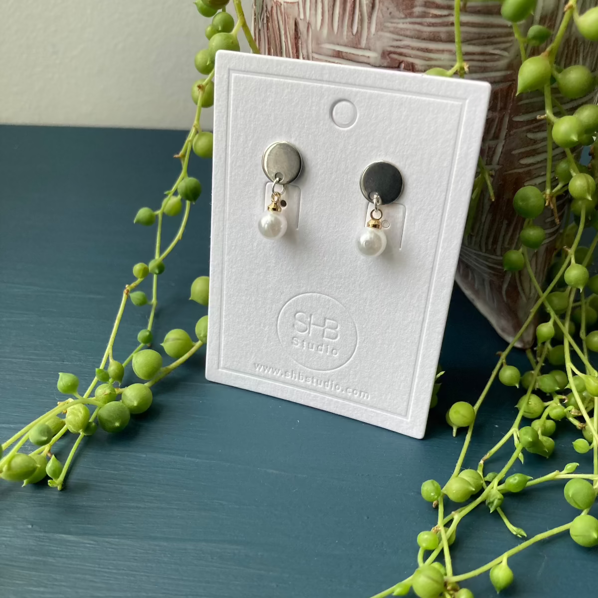 Minimal Silver Colour Circle & Pearl Earrings 1