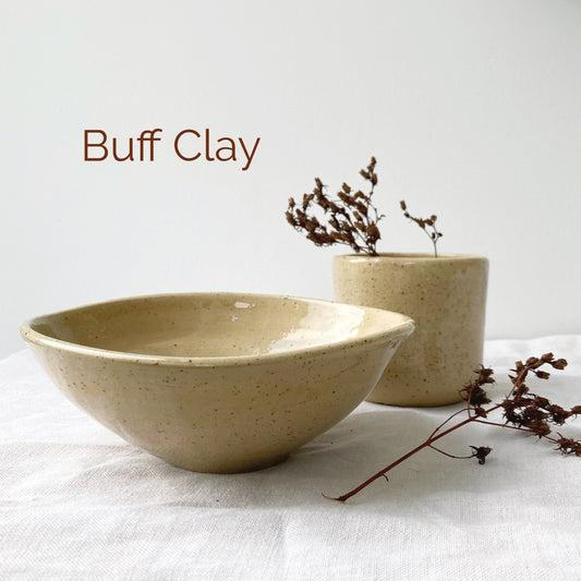 Buff clay bowl and cup set