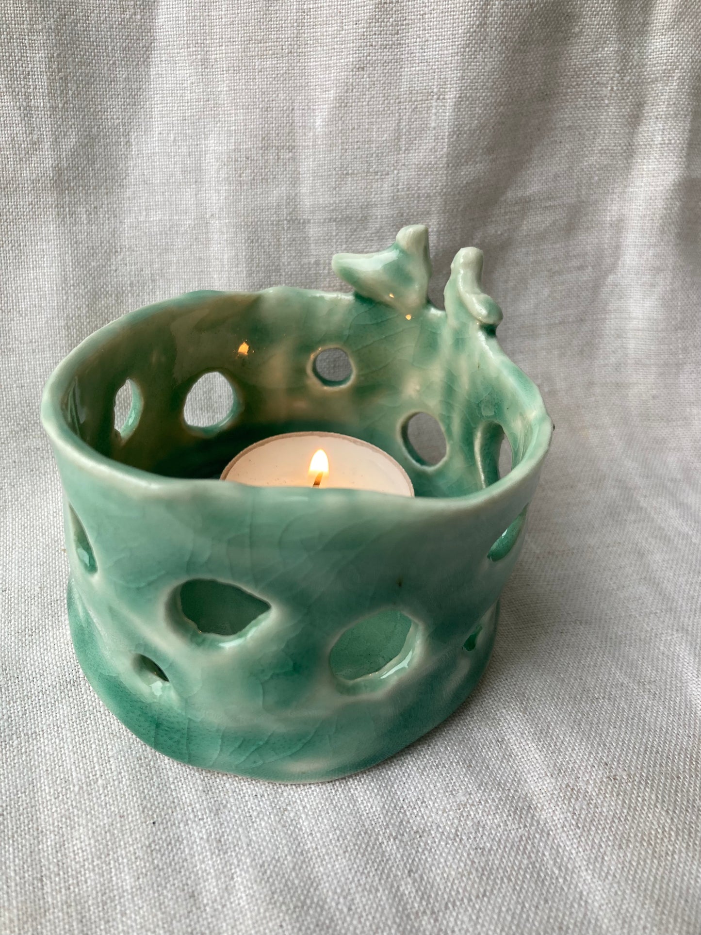 Bird Tea Light Holder Porcelain Handmade Ceramic