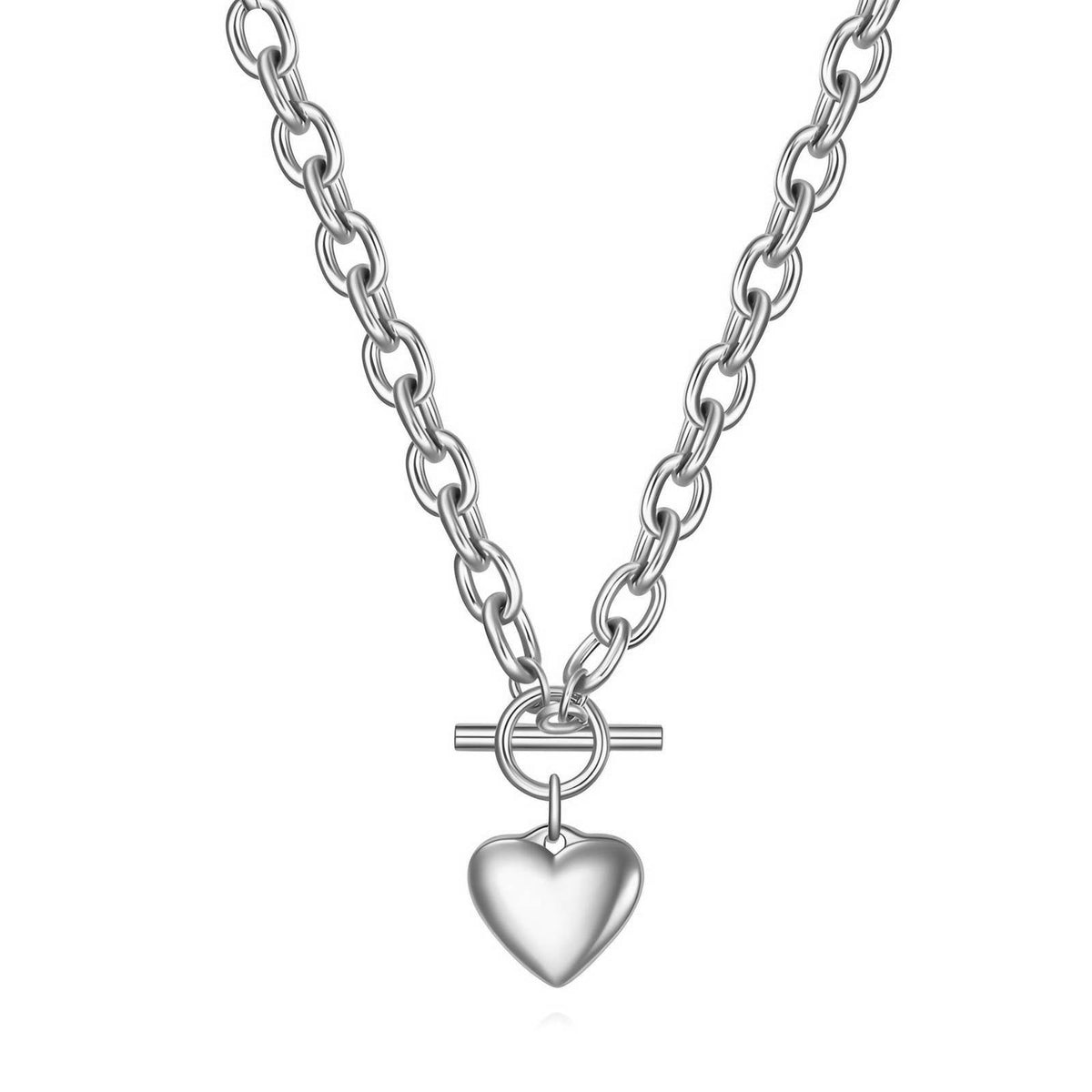Silver stainless steel heart necklace, waterproof and hypoallergenic for everyday wear