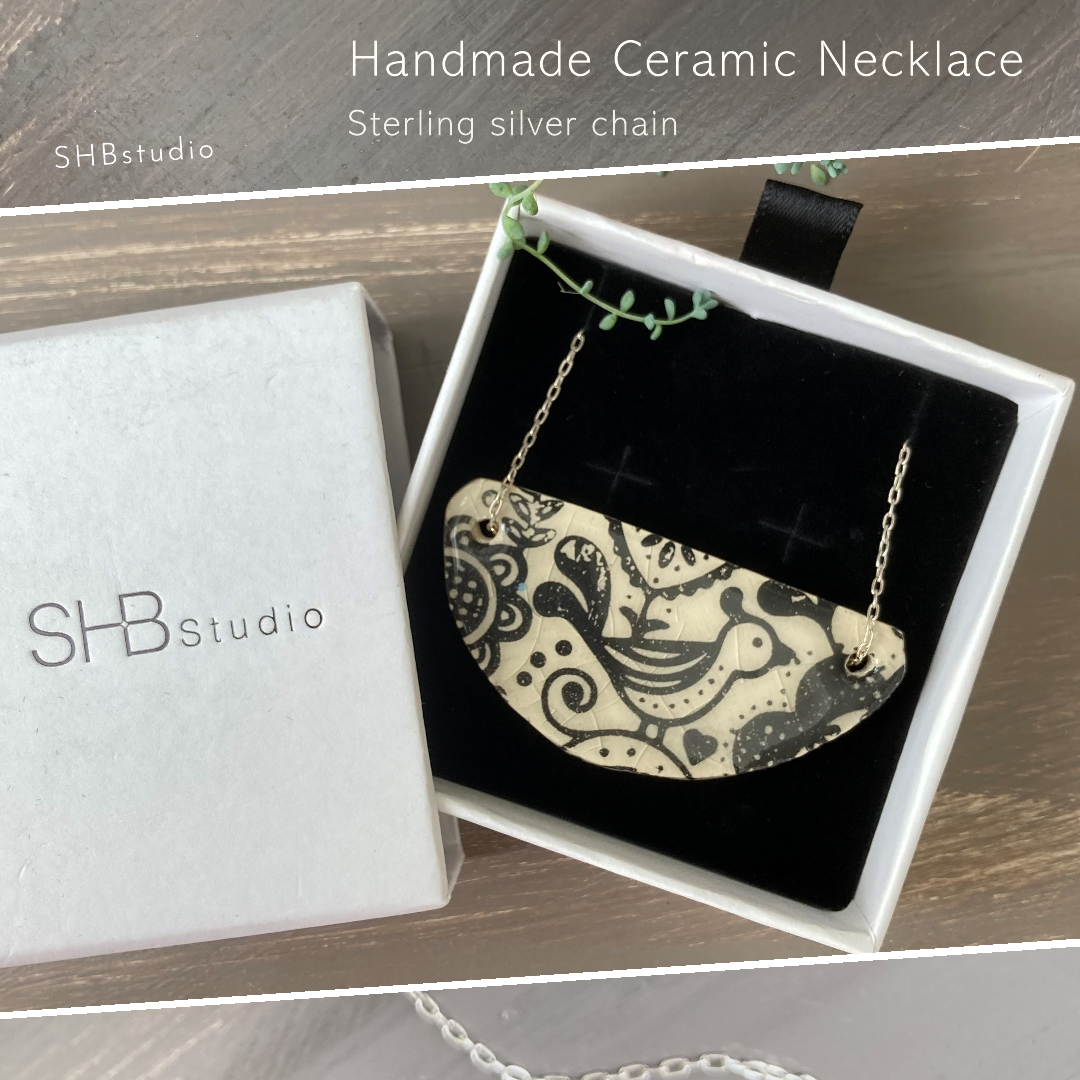 Handmade ceramic necklace made in Norfolk.
