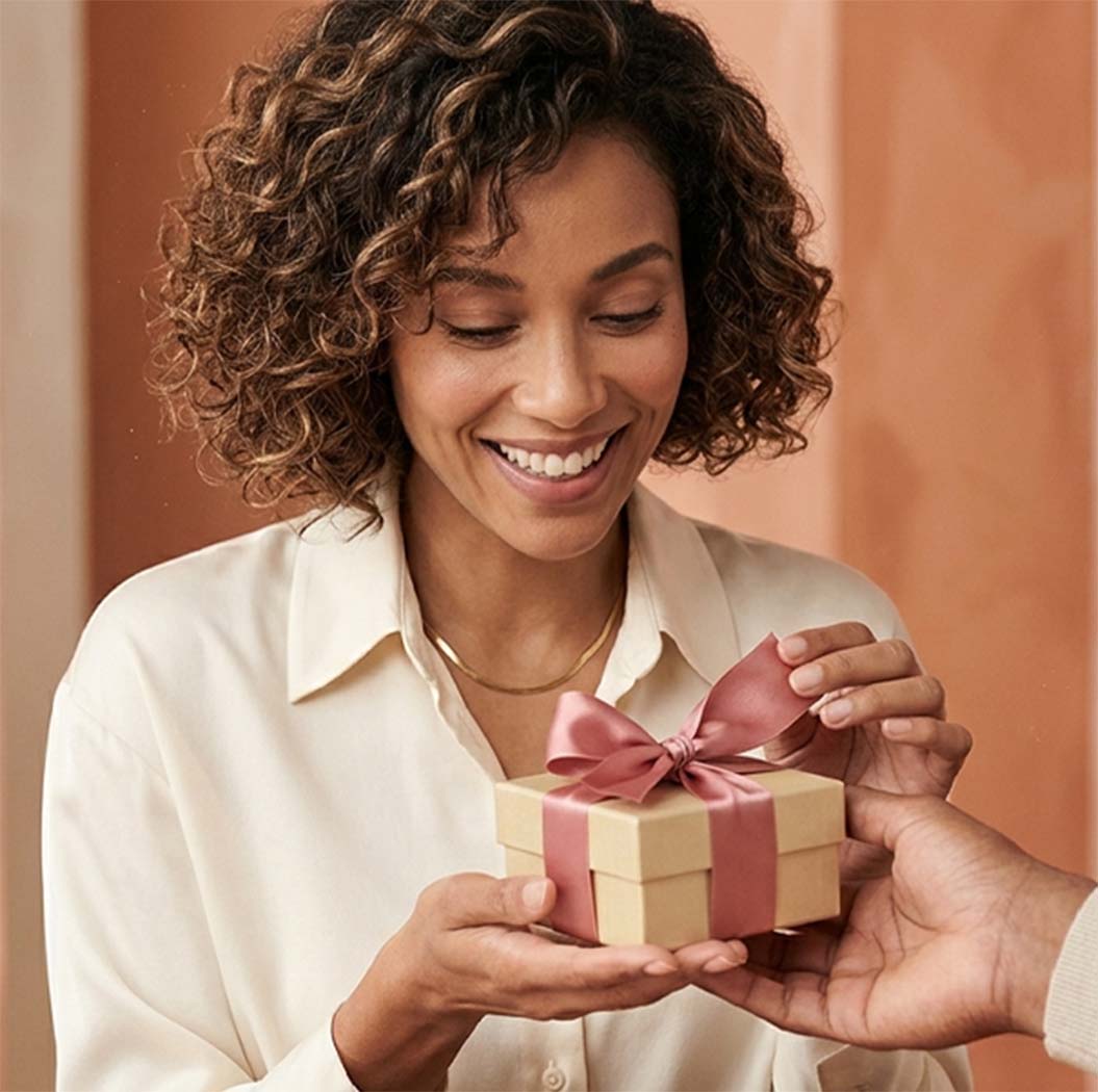woman open gift box