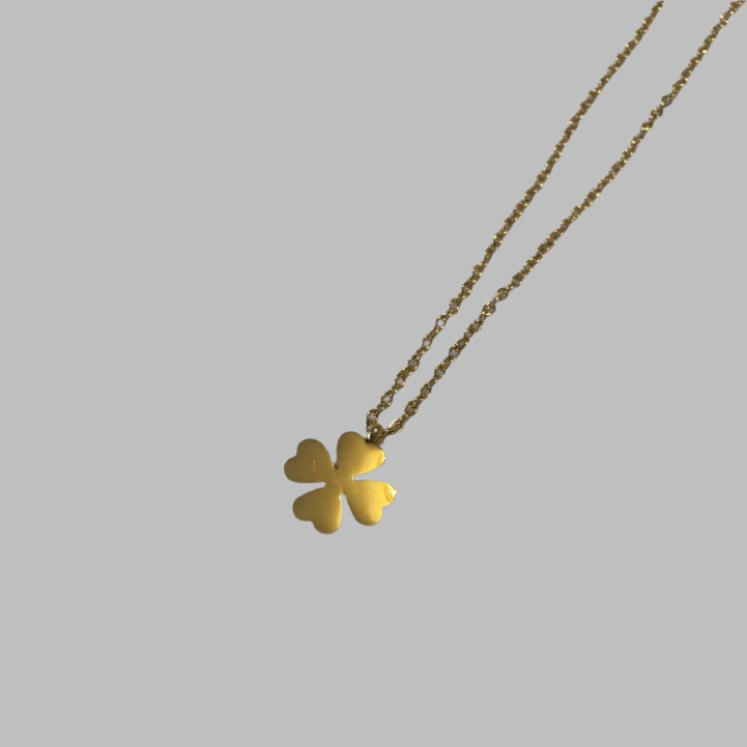 Stainless Steel Pendant Necklaces, Four Leaf Clover, Golden