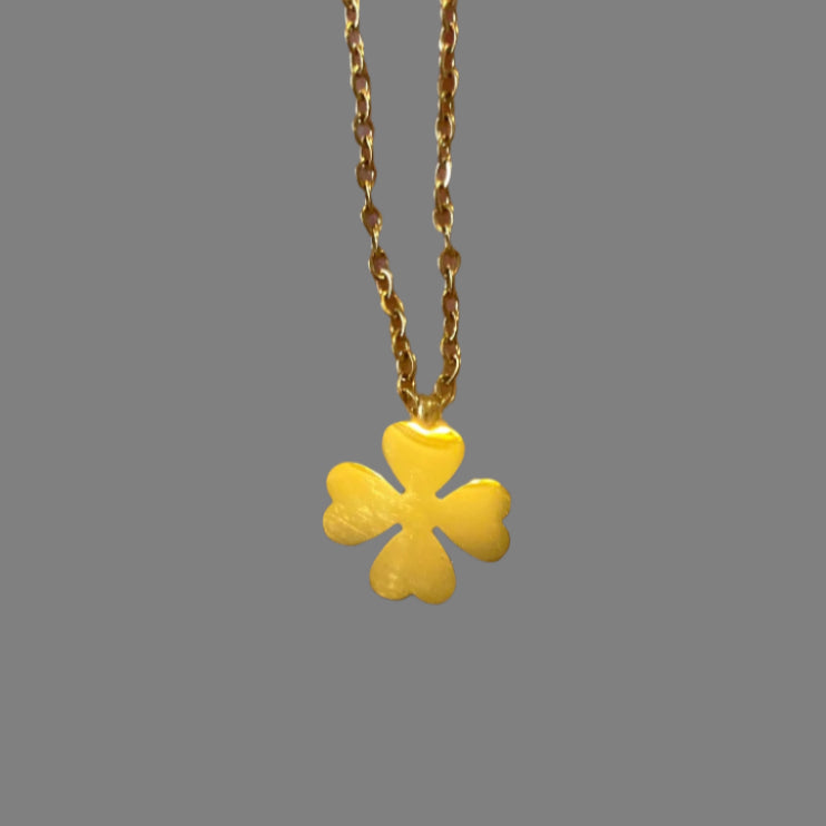 Stainless Steel Pendant Necklaces, Four Leaf Clover, Golden