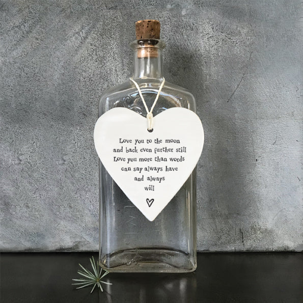Love You to the Moon” Porcelain Heart Hanging Decoration