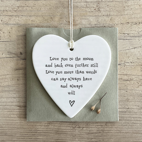 Love You to the Moon” Porcelain Heart Hanging Decoration