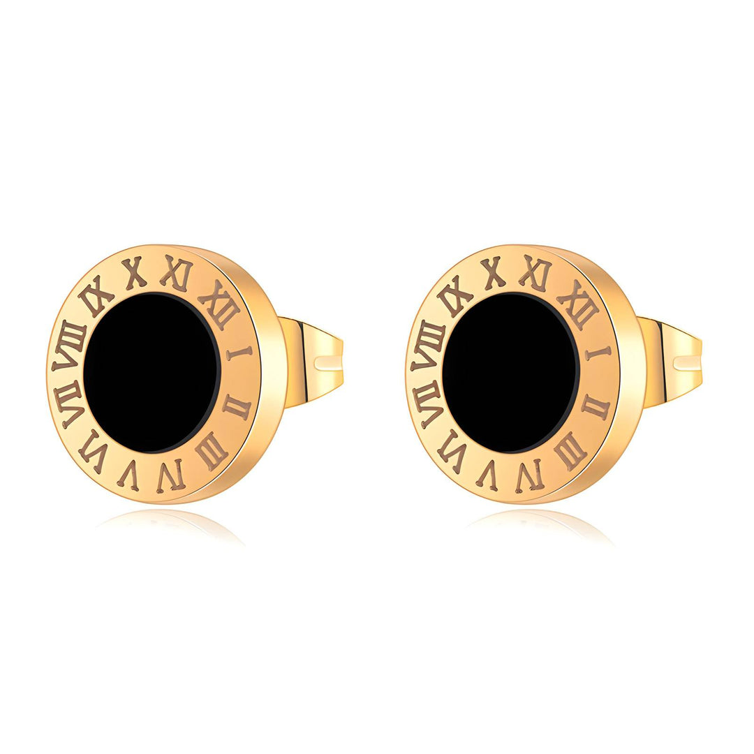 Roman Numeral Gold Stud Earrings