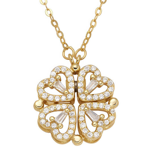 Leaf Clover Heart Necklace – 18K Gold Plated Crystal Pendant | Lucky Charm Jewellery | Elegant Gift for Women