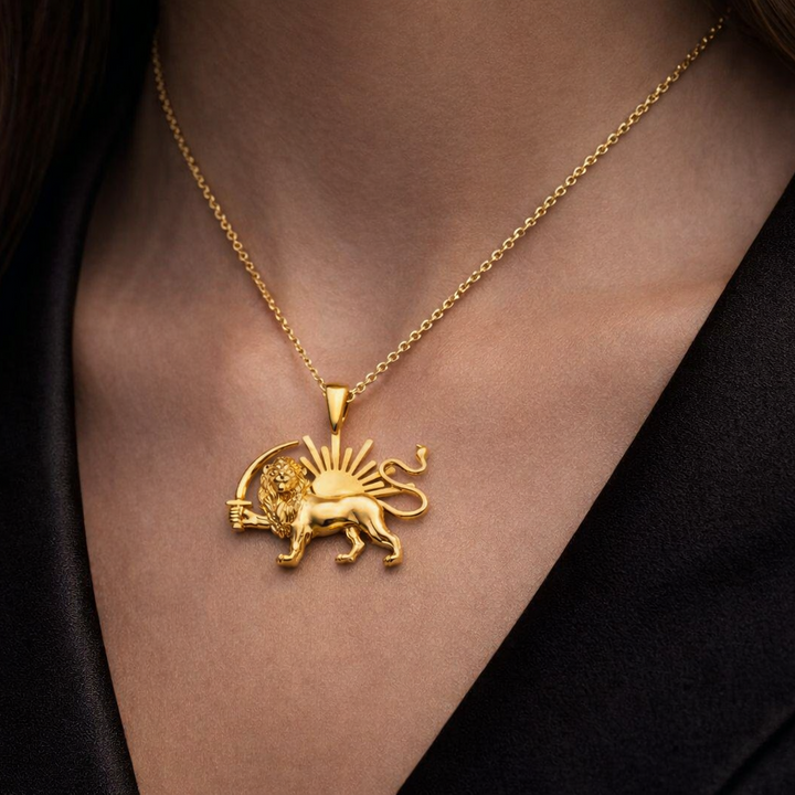 Persian Lion &amp; Sun Pahlavi Symbol Pendant (Charm Only, No Chain)