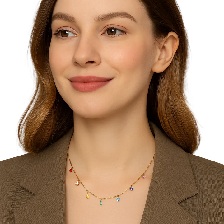 Rainbow Multicolour Cubic Zirconia  Charm Necklace