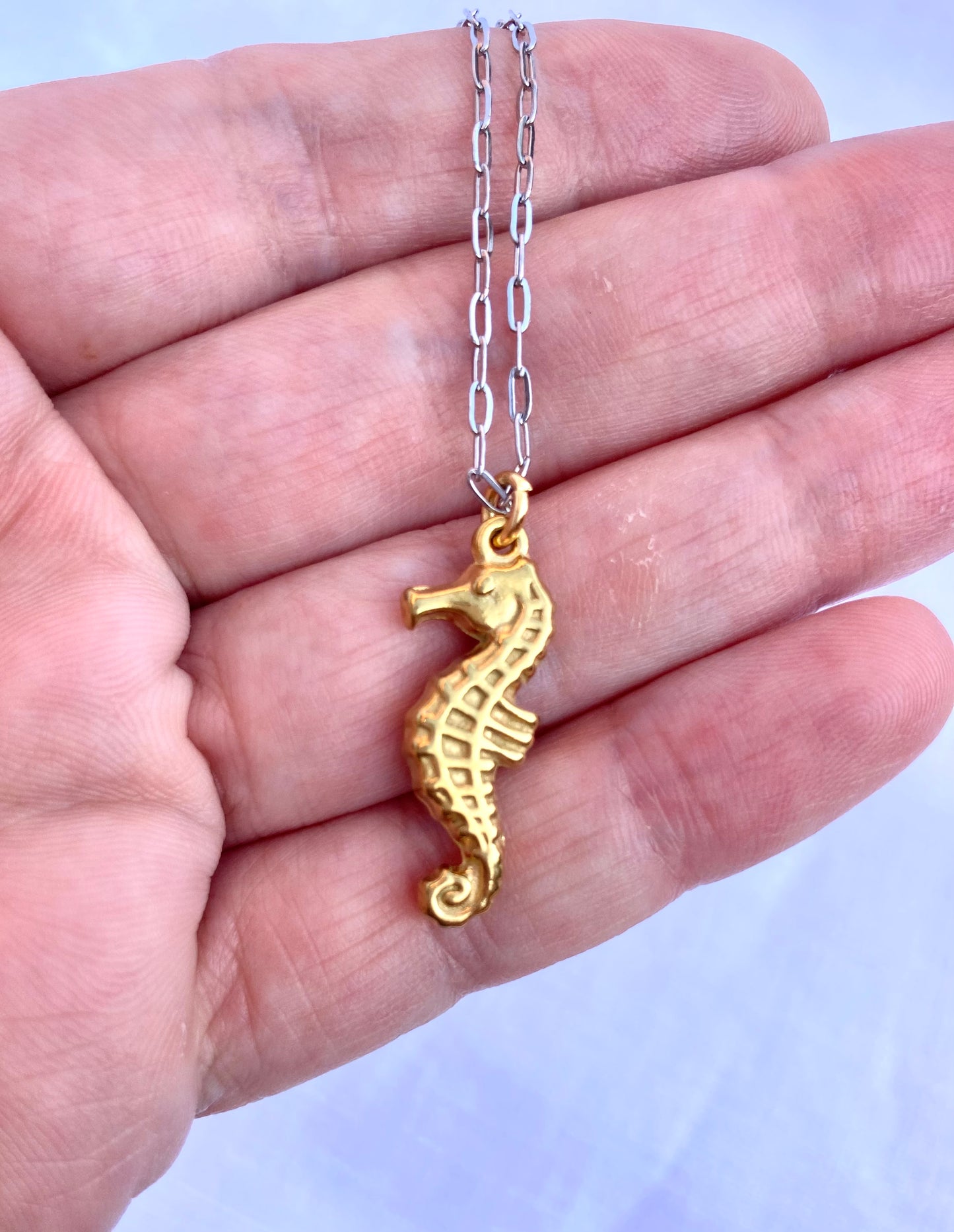 Gold Seahorse Necklace – Coastal Charm Pendant