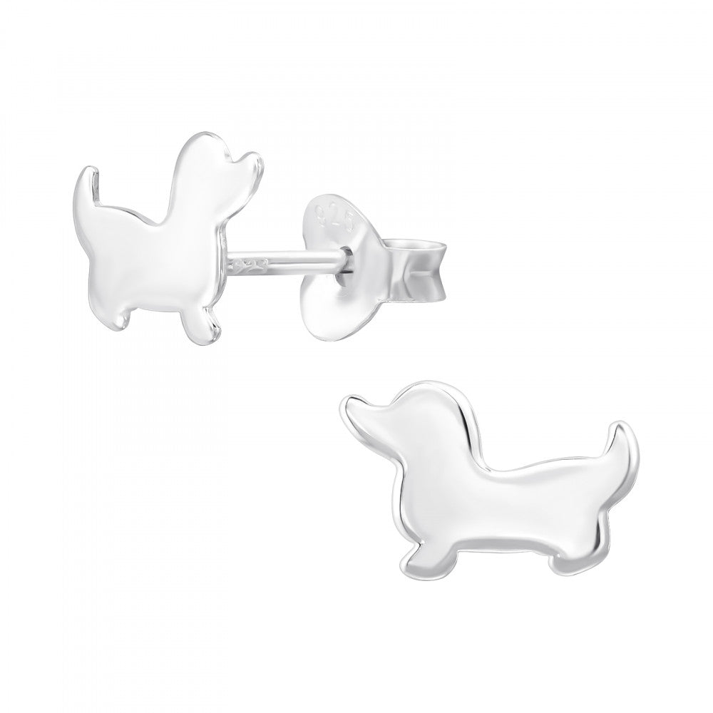 Sterling silver dachshund sausage dog stud earrings