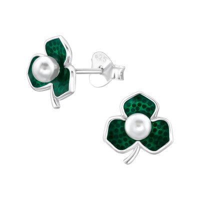 Clover Studs- 925 Sterling Silver Pearl Ear Studs