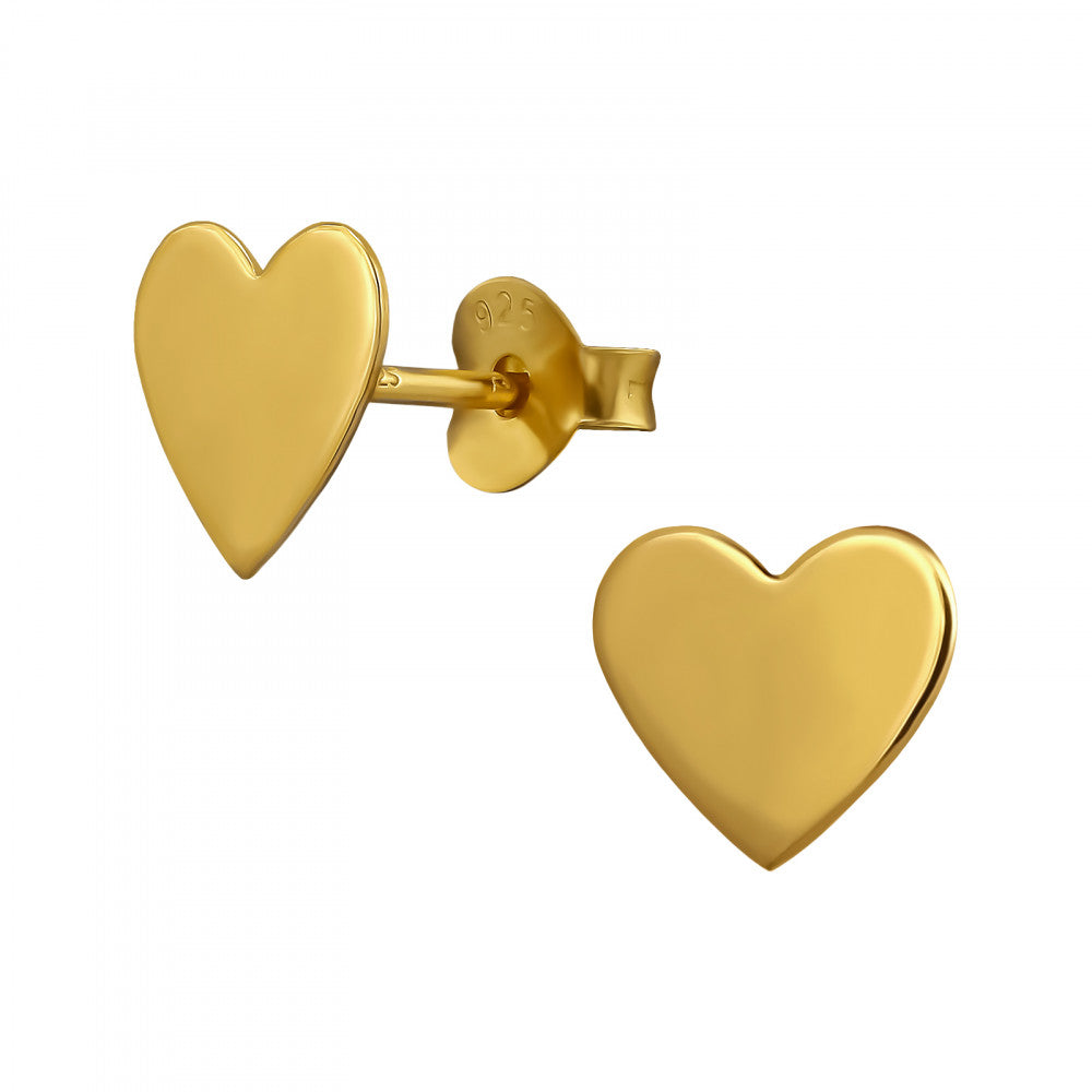 Gold plated sterling silver heart stud earrings, 8mm