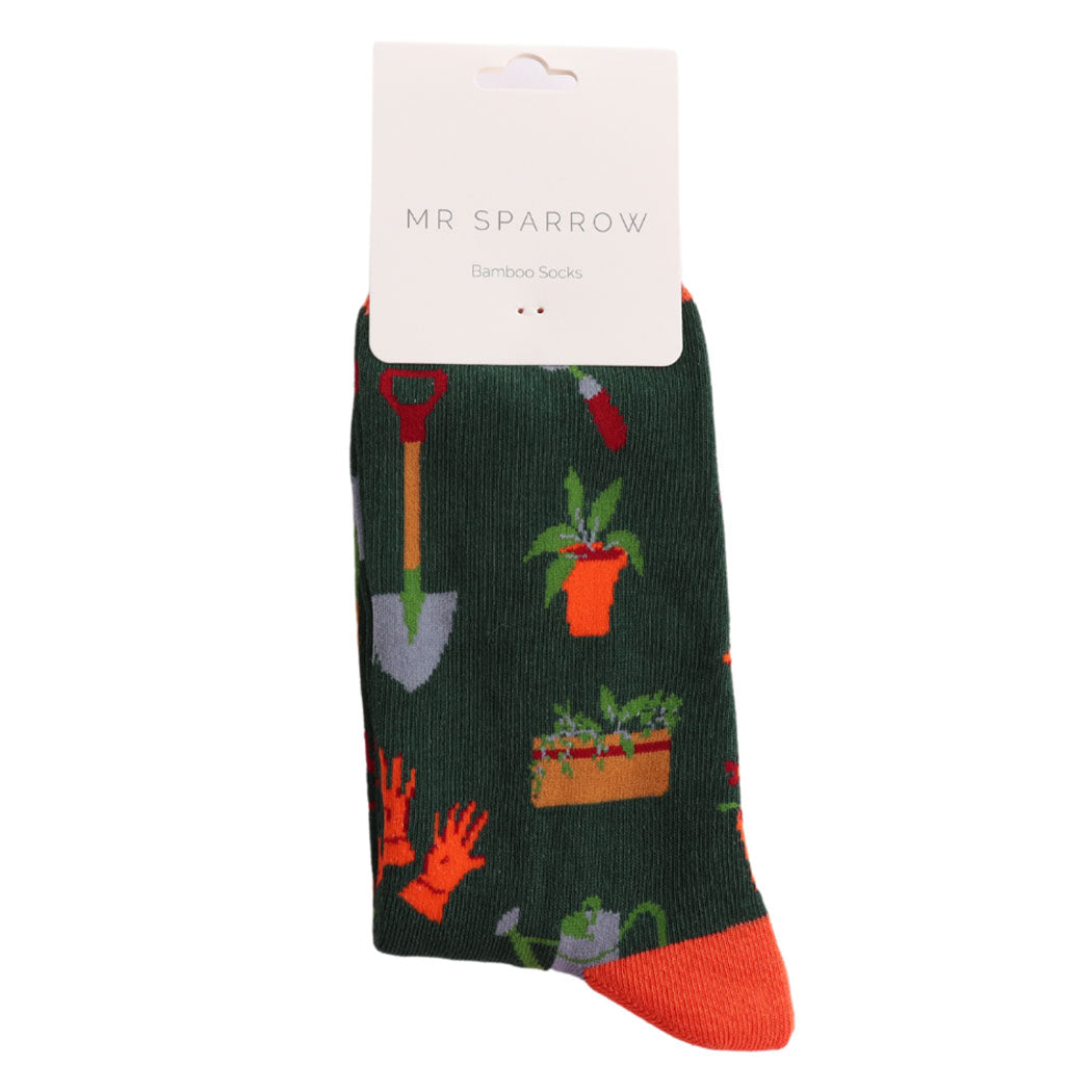 Men’s Bamboo Socks – Mr Sparrow Gardener’s Tools Dark Green