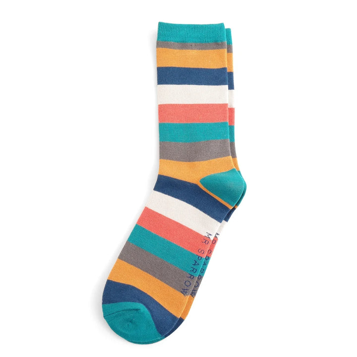 Men’s Bamboo Socks –  Rainbow Stripes Teal