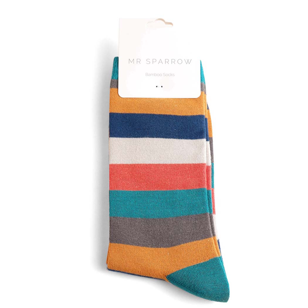 Men’s Bamboo Socks –  Rainbow Stripes Teal