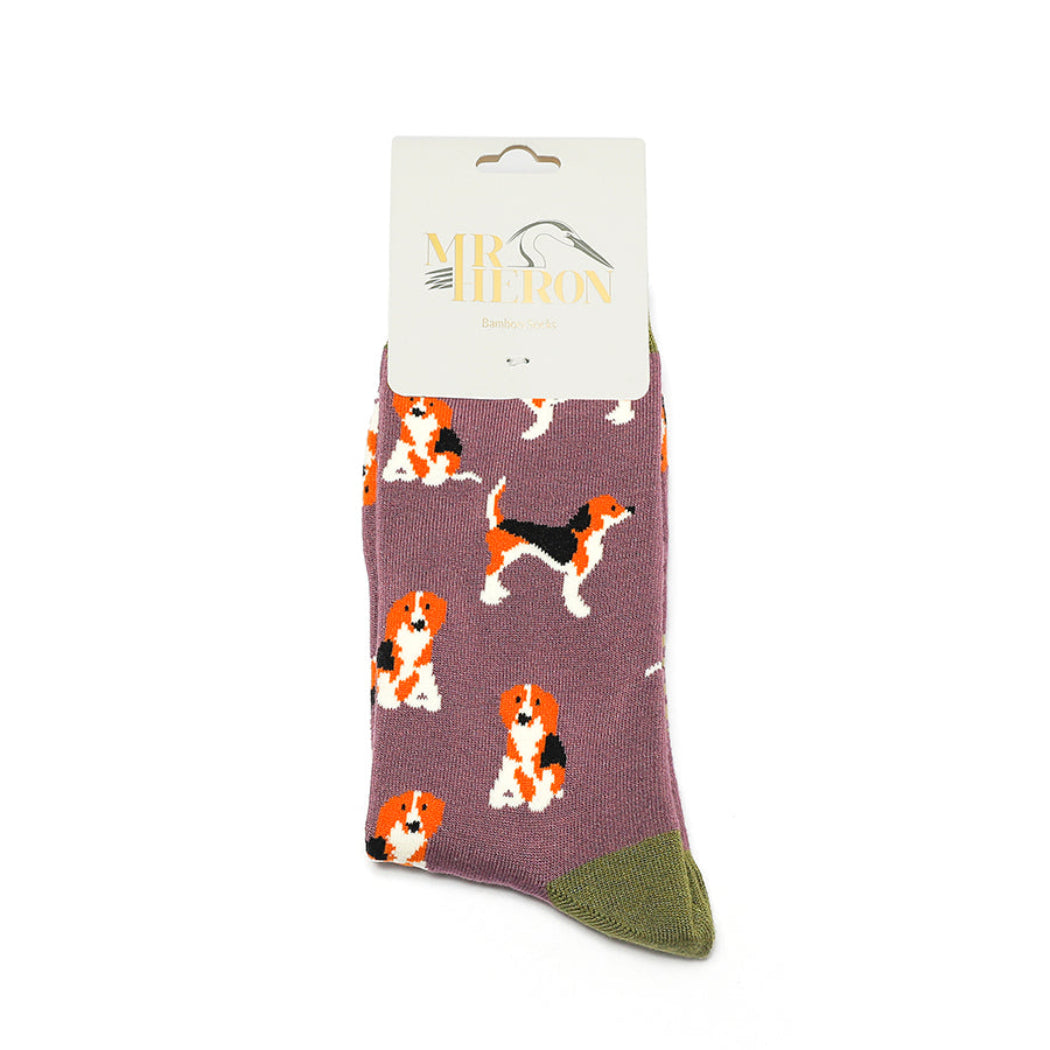 purple socks with orange and black dog pattern-1
