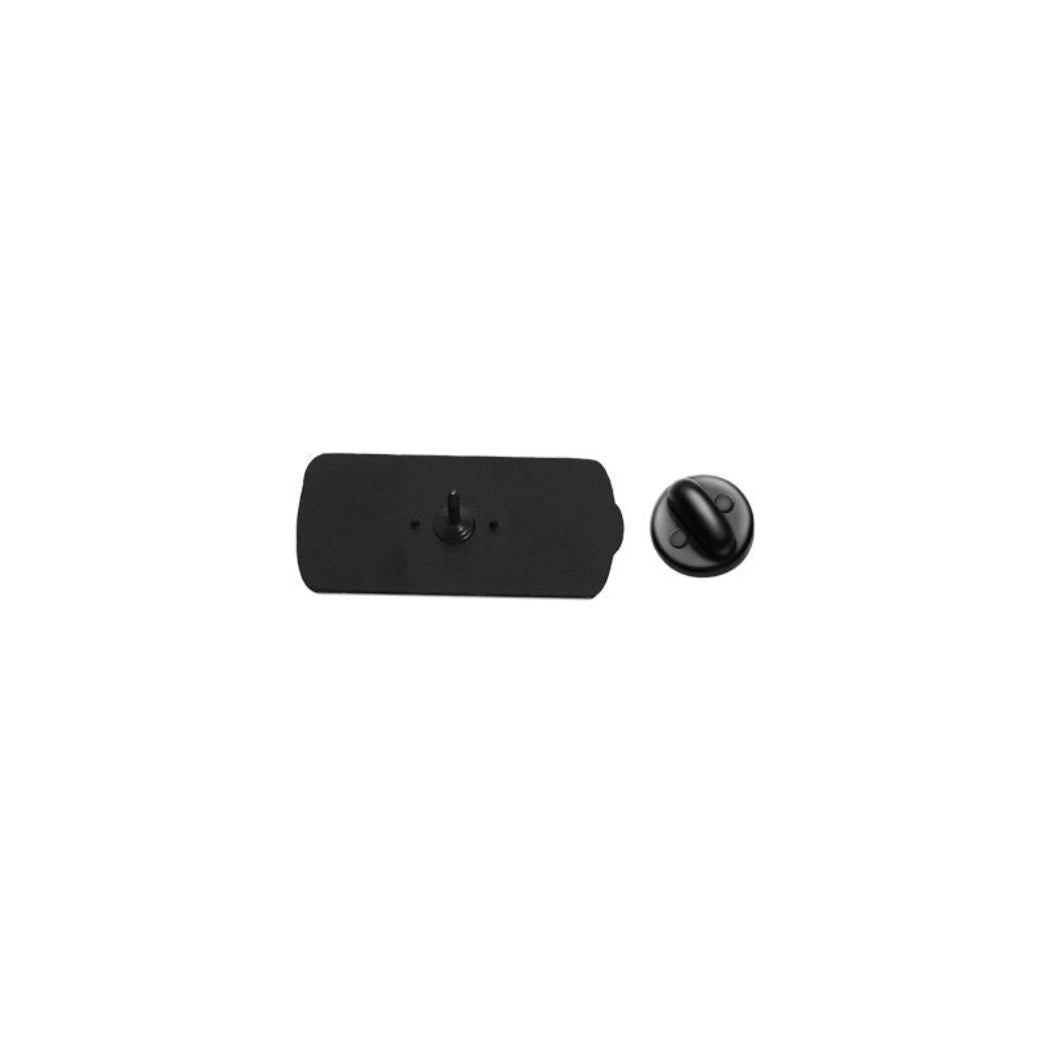 Black side of pin badge a white background