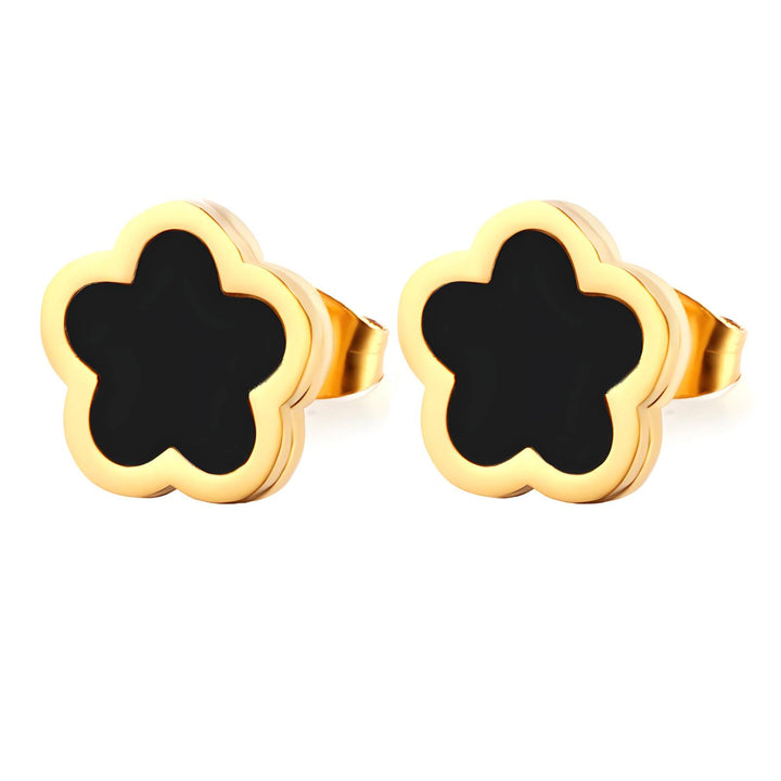 Black Clover Earrings, 18k gold-plated stainless steel stud