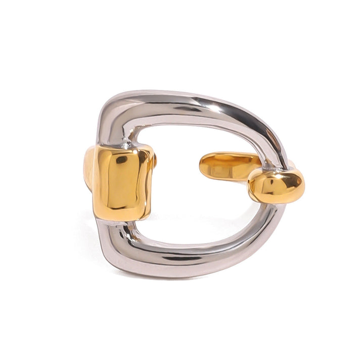 D-Shape Two-Tone Adjustable Ring – 18K Gold Plated Stainless Steel | Waterproof &amp; Hypoallergenic Modern Minimalist Ring