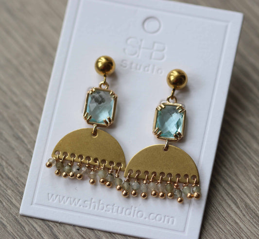 Light blue Crystal Earrings and  Gray Beads