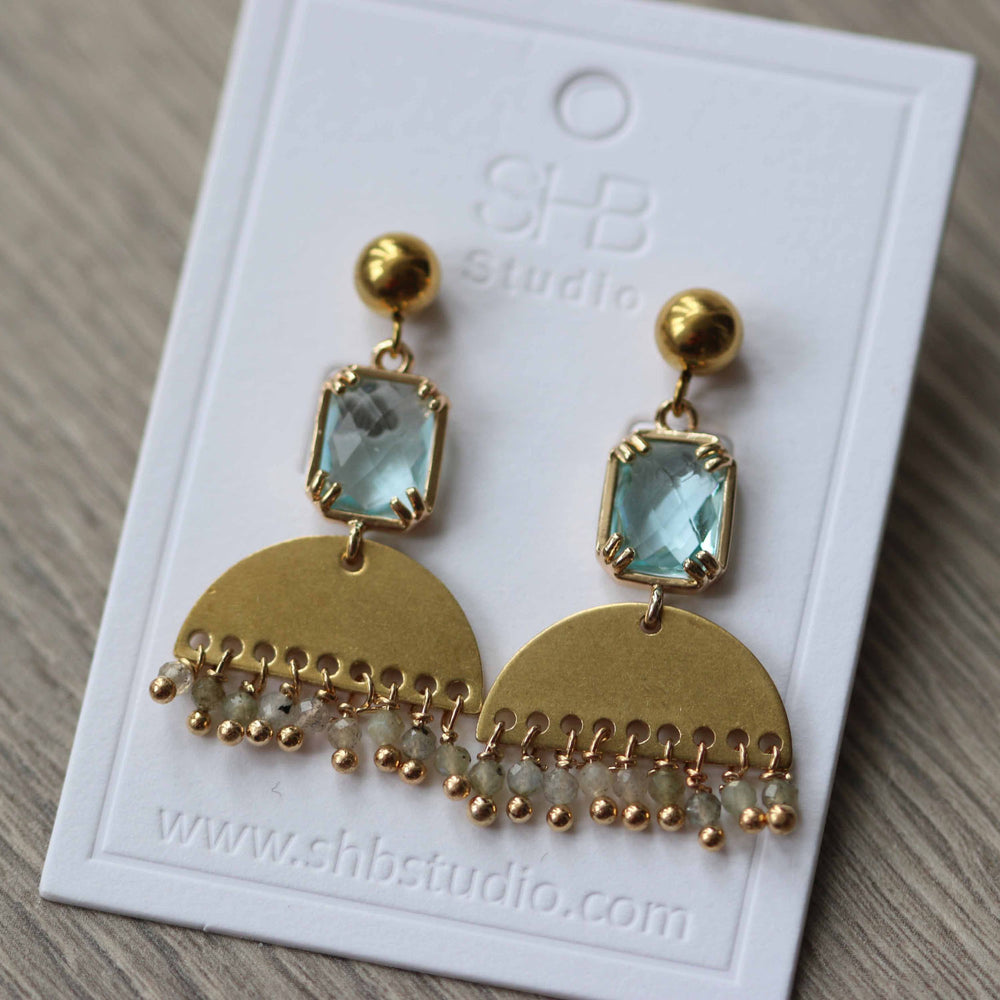Light Blue Glass Earrings and Gray Beads 