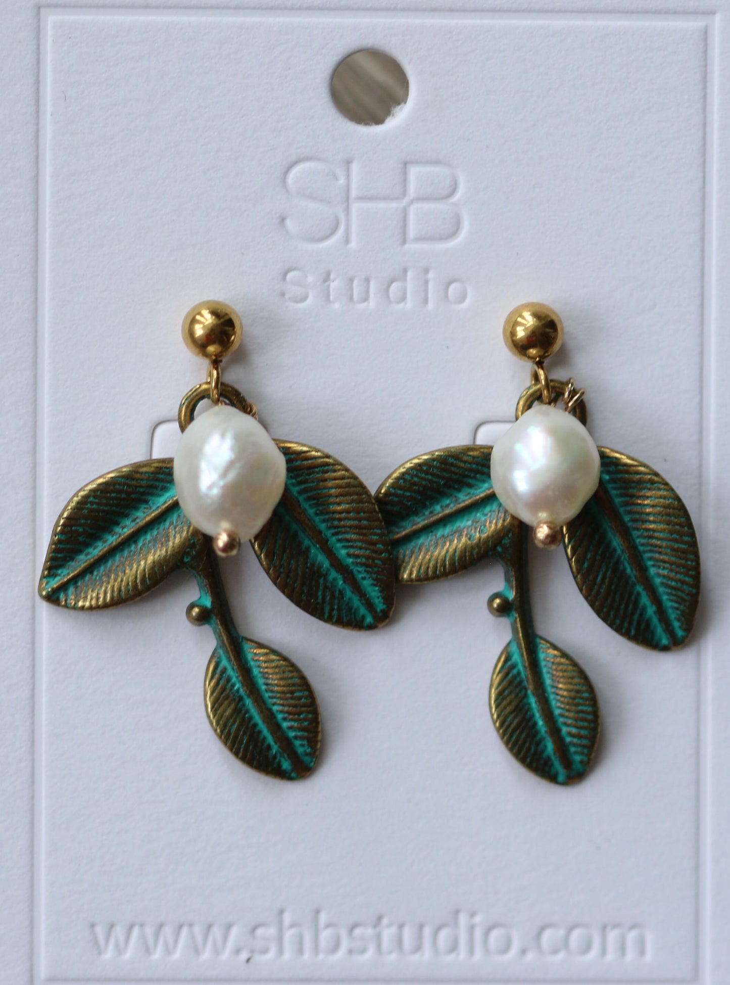 Antique Colour Leaf and Pearl Earrings