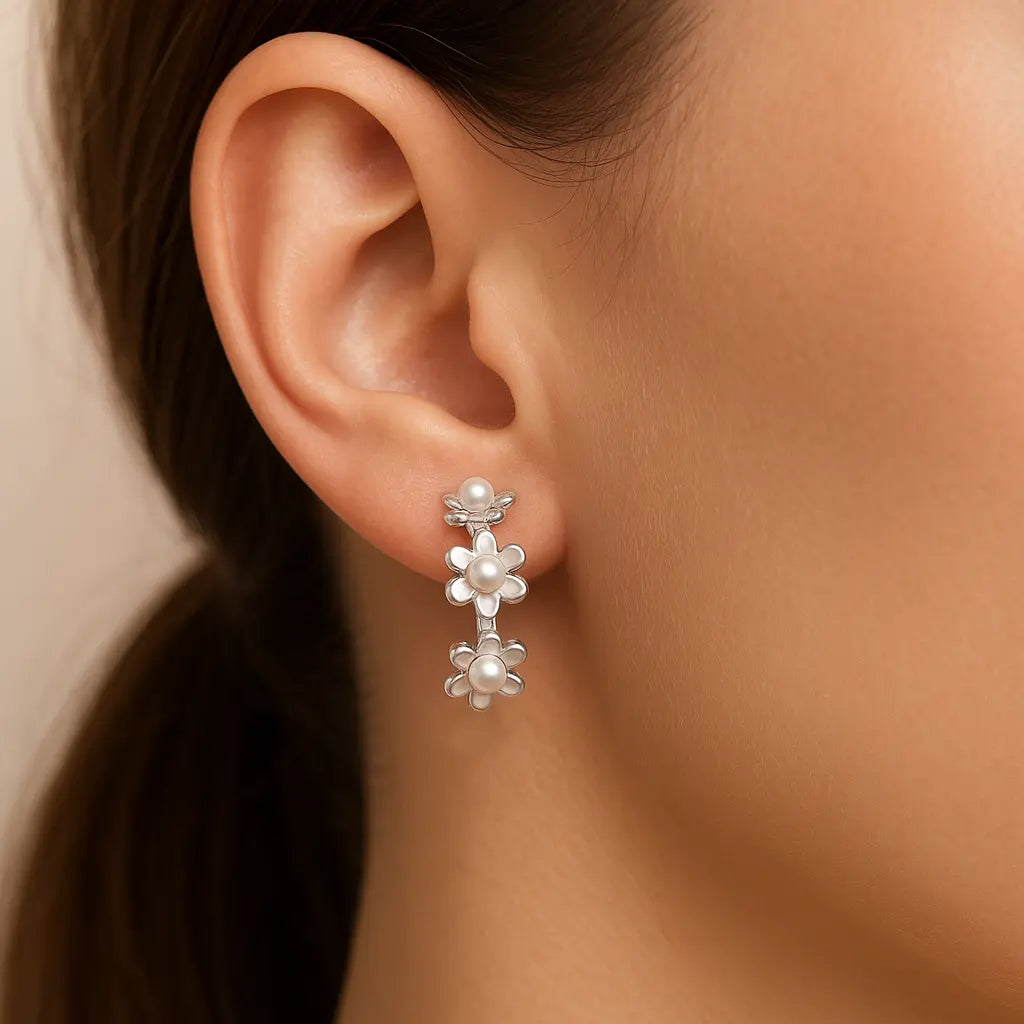 flowers studs sterling silver half hoop 1