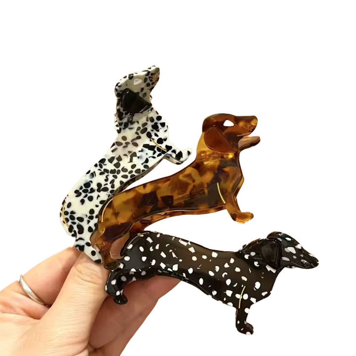 Cute Dog Hair Claw Clip – Black Spotted Dachshund Design | SHB Studio