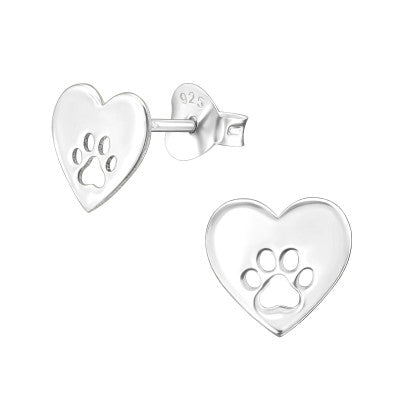Sterling Silver Heart Paw Print Stud Earrings – Pet Lover Jewellery