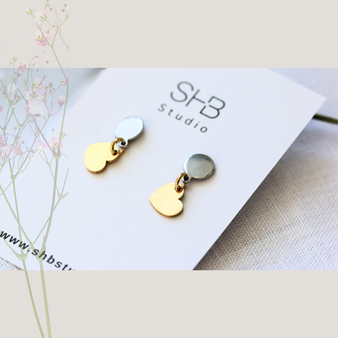 Gold and Silver Heart Drop Earrings 