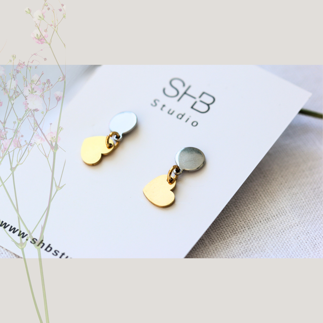 Gold and Silver Heart Drop Earrings