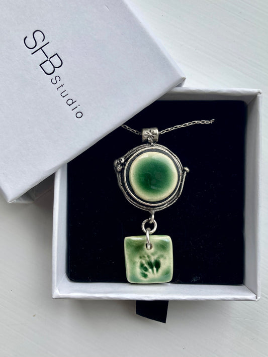 Green ceramic pendant necklace