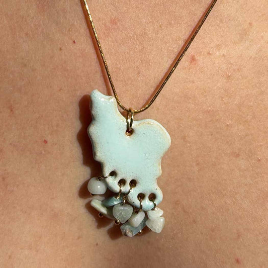 Iran map necklace-blue with beads