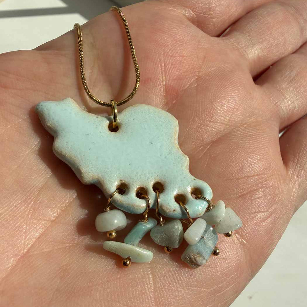 Iran map ceramic handmade necklace light blue