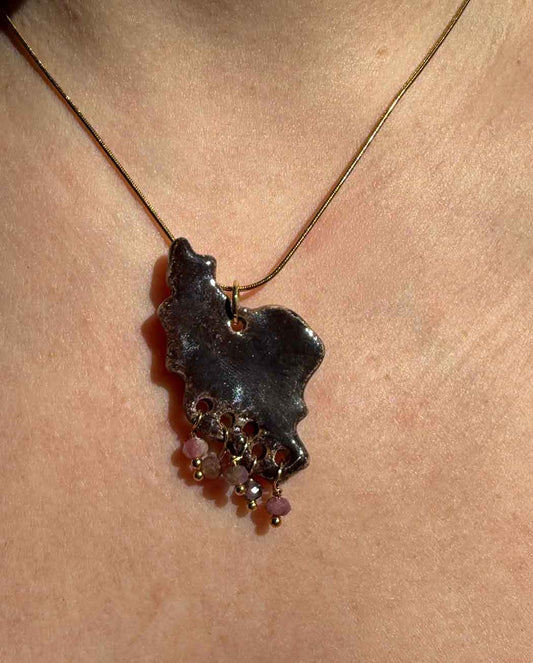 Handmade Iran Map Necklace | Brown Ceramic Jewellery UK – SHB Studio