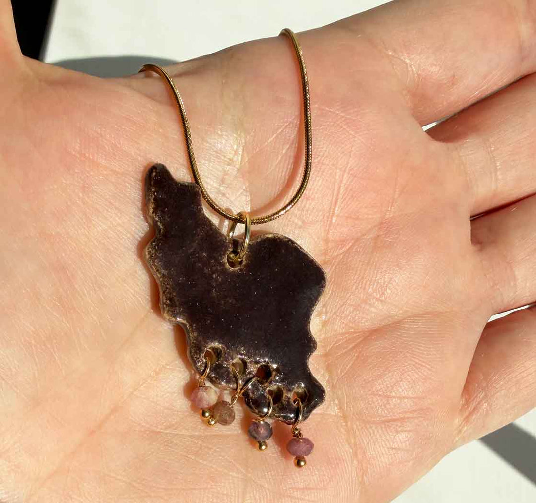 Handmade Iran Map Necklace | Brown Ceramic Jewellery UK – SHB Studio