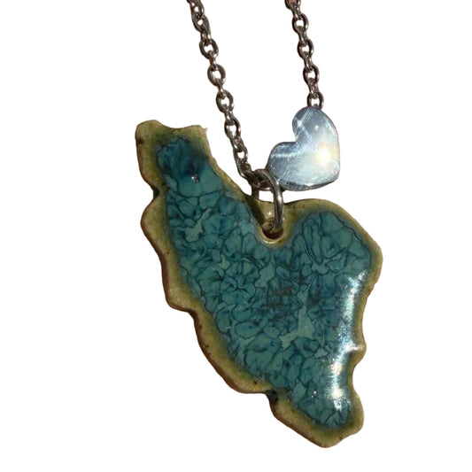 iran map ceramic pendant dark blue glazed with silver stainless steel heart chain