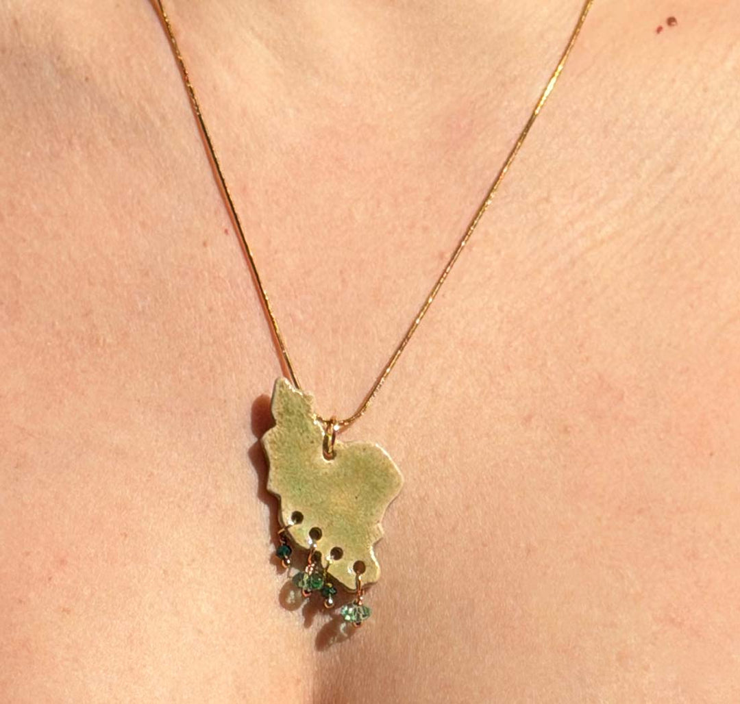 light green ran map necklace handmade by ceramic gold colour chain 1