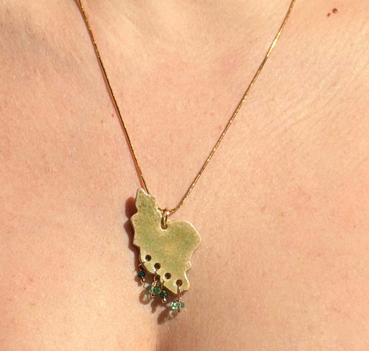 light green ran map necklace handmade by ceramic gold colour chain 1