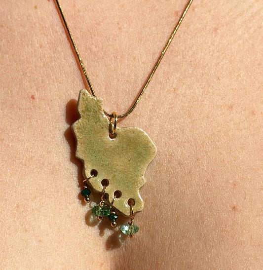 light green ran map necklace