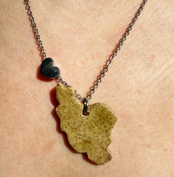 Iran map ceramic glazed yellow iron oxide glazed with stainless steel heart chain-3