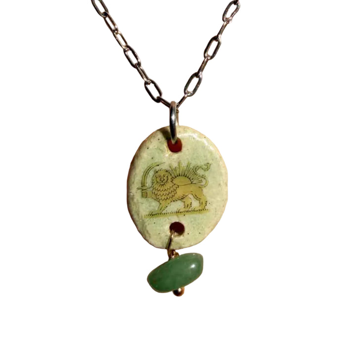 oval ceramic pendant lion and sun persian symbol