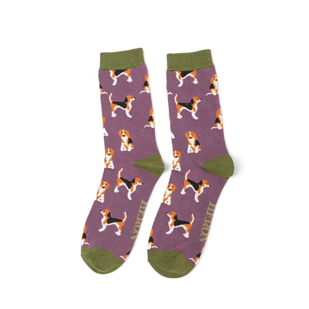 purple socks with orange and black dog pattern-2